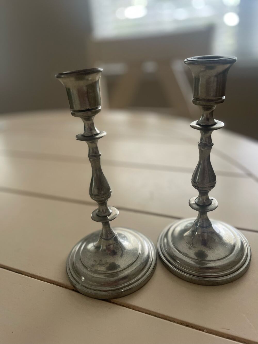 Boardman 257 Pewter Candleholders: 3.5" x 7.5, Colonial Style/Brand. A05